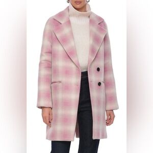 Avec Les Filles Dusty Pink Plaid Raglan Longline Walking Coat Size Small NEW
